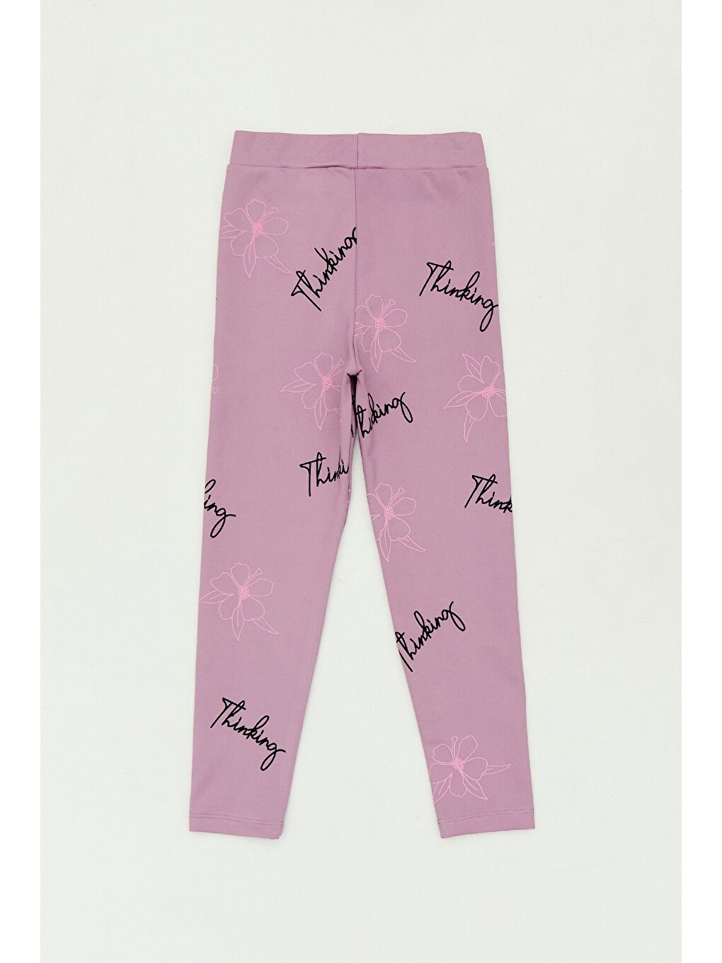 Pembe Çiçek Baskılı Beli Lastikli Kız Çocuk Tayt-1