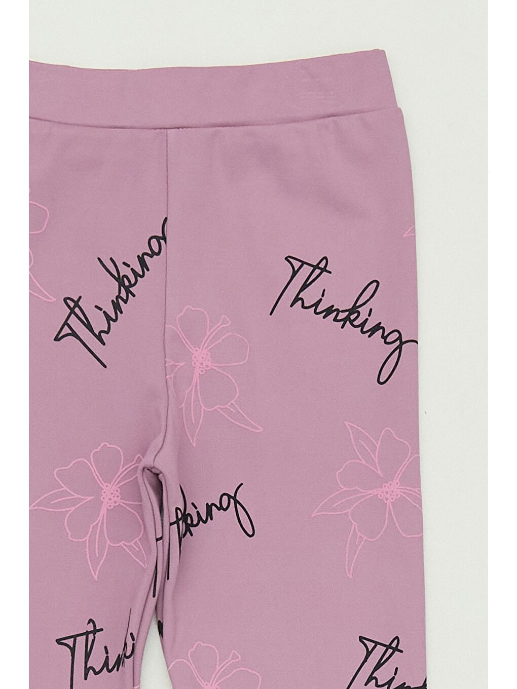 Pembe Çiçek Baskılı Beli Lastikli Kız Çocuk Tayt-2