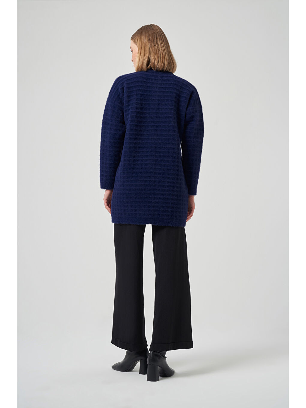 Taş ve Broş Detay Angora Hırka 7010 Lacivert-2