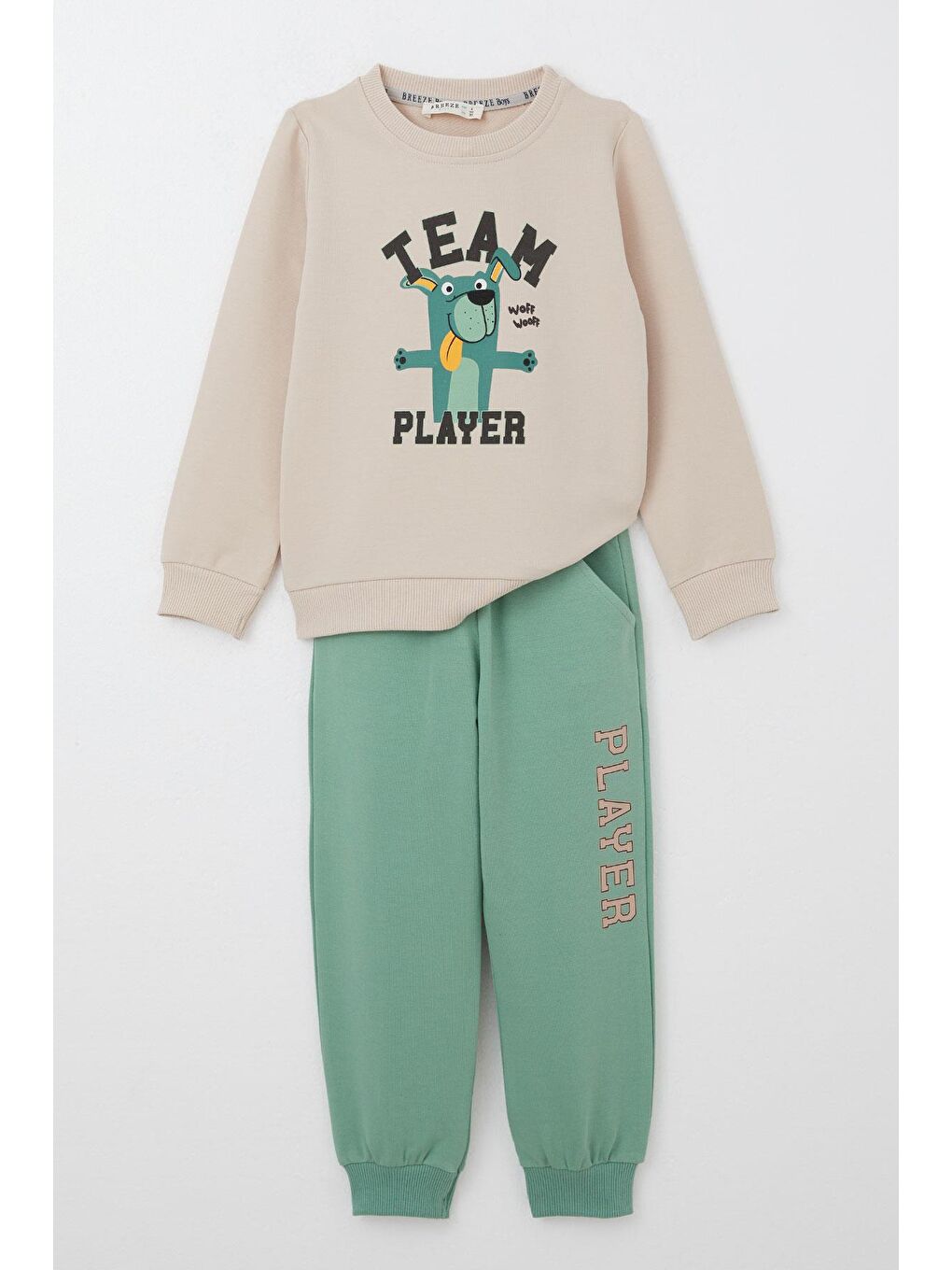 Erkek Çocuk Eşofman Takım Oyuncu Köpekçik Baskılı Bej (1.5-2 Yaş)