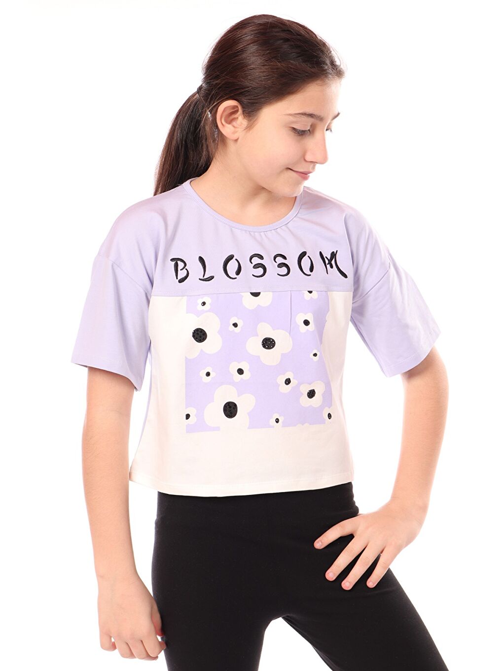 Lila Kız Çocuk Baskılı Tişört
