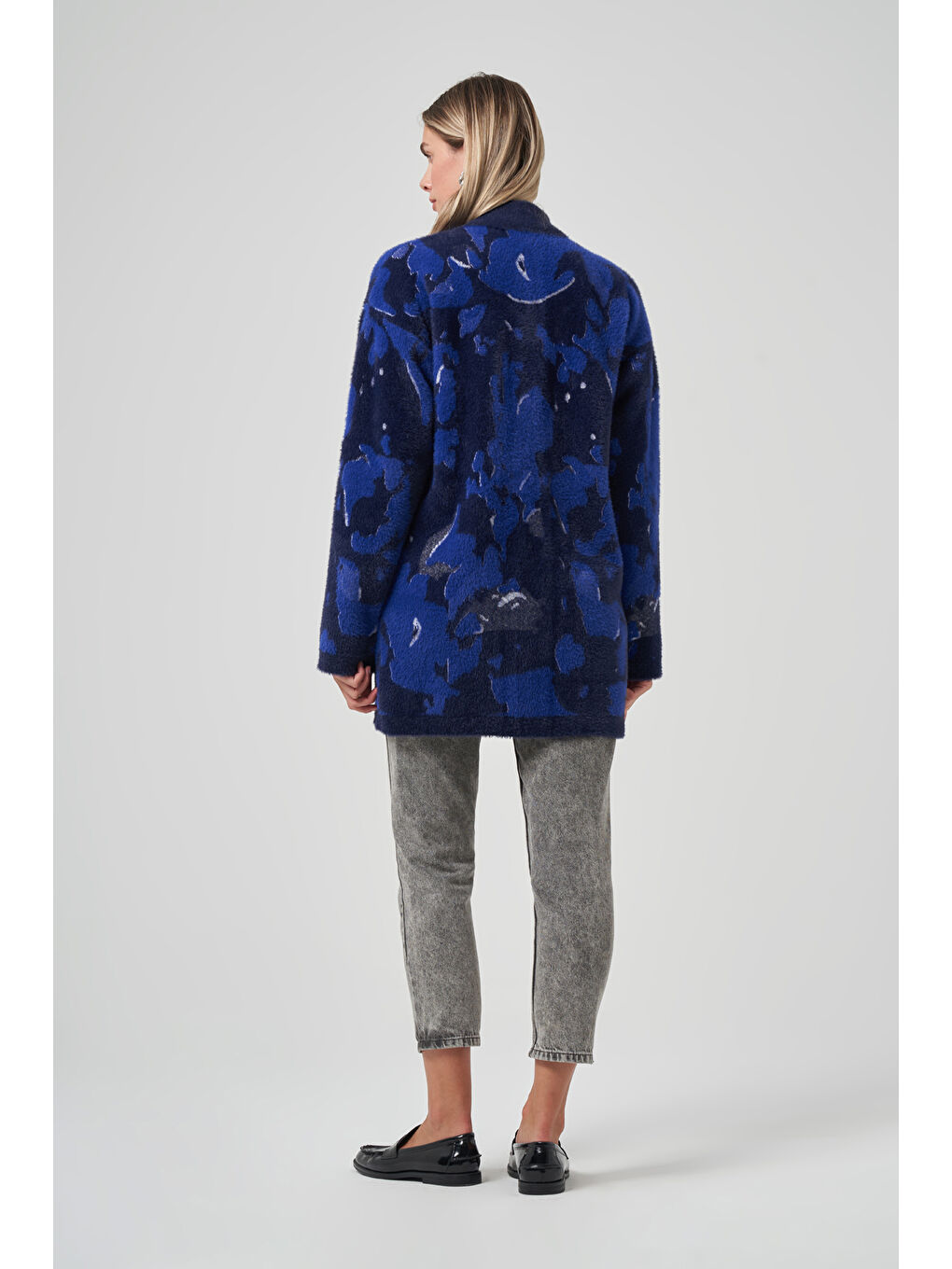 Desenli Düğme Detay Angora Hırka 7006 Lacivert-2