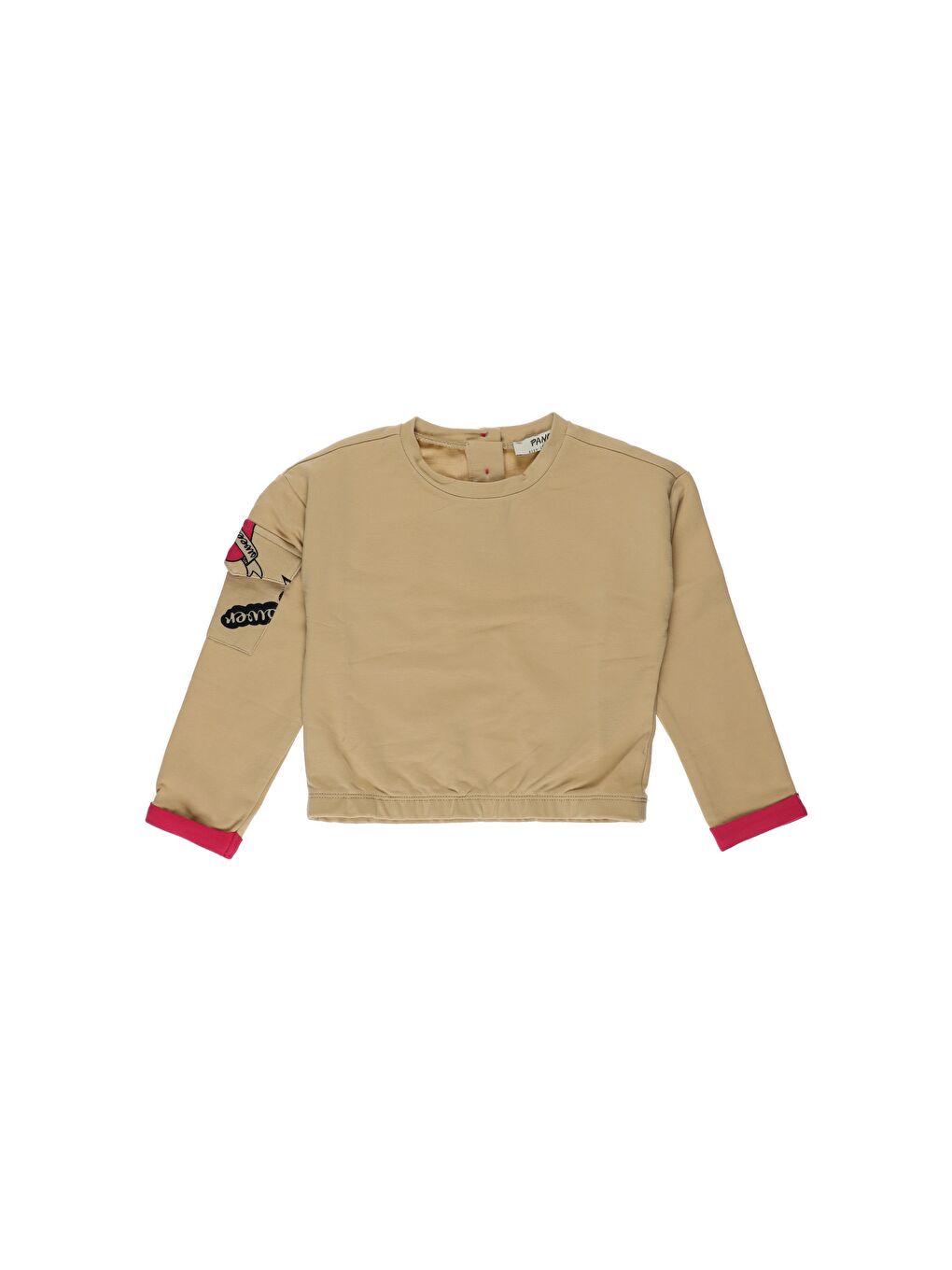 Panço Bej Kız Çocuk  Kolu Cep Detaylı Sweatshirt - 1