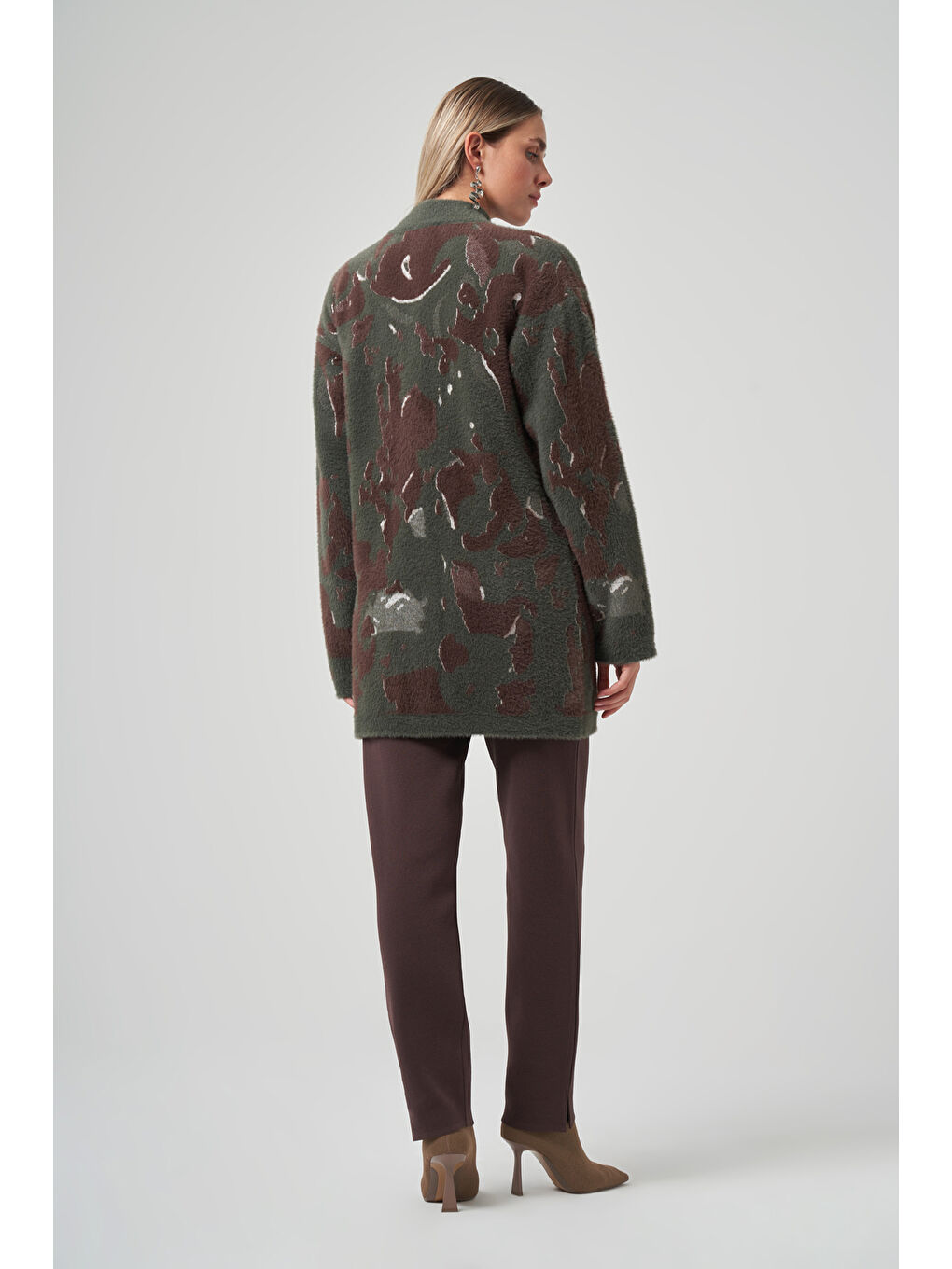 Desenli Düğme Detay Angora Hırka 7006 Haki-2