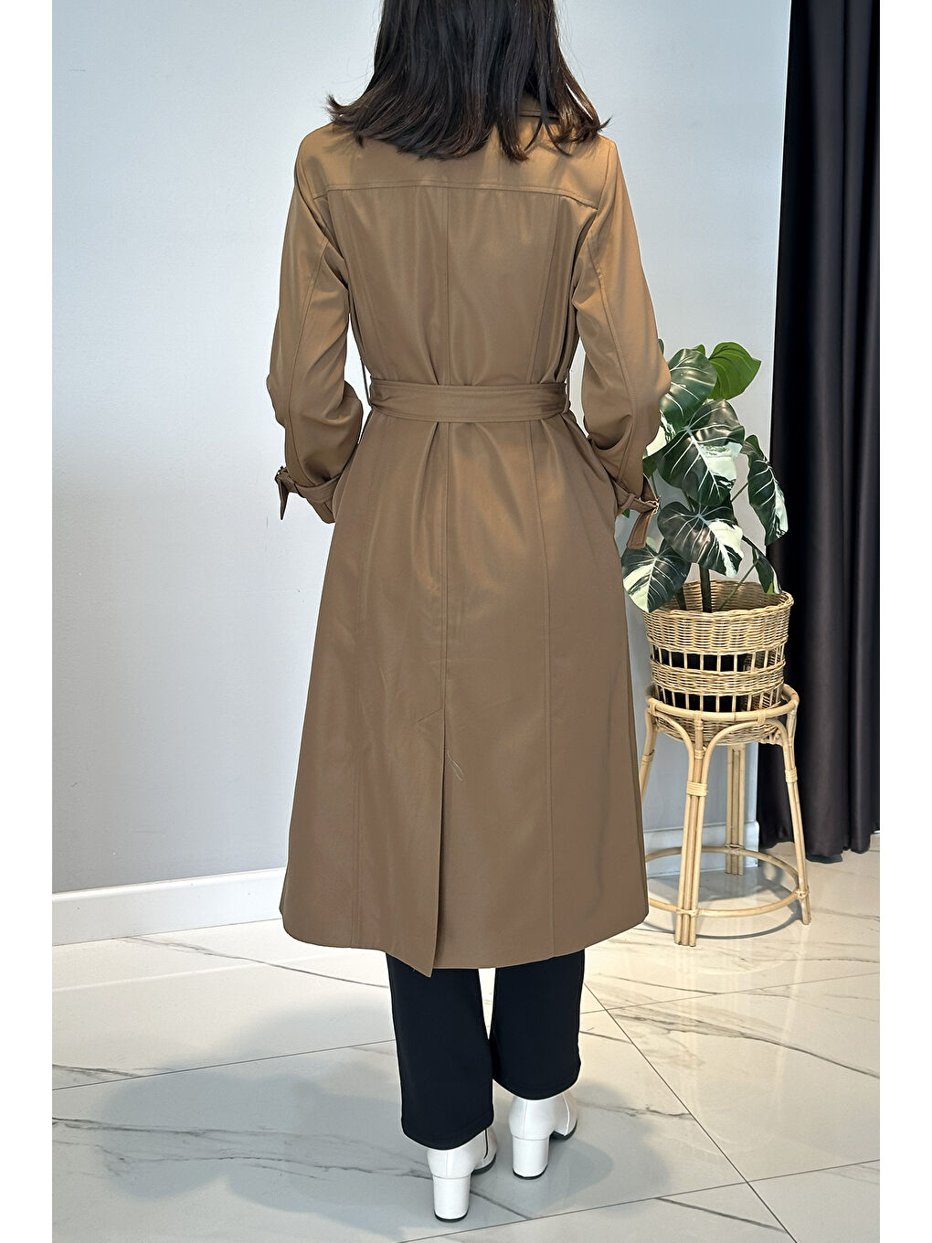 Kahverengi Çıkartılabilir Broş Ve Leopar Astar Detay Trençkot 6350 Taba-4