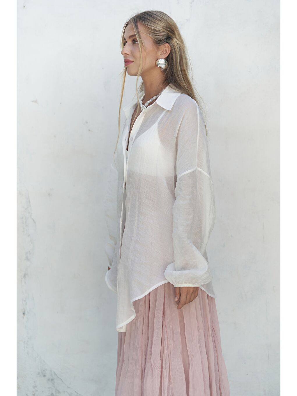 Lyra Oversize Ekru Gömlek-2