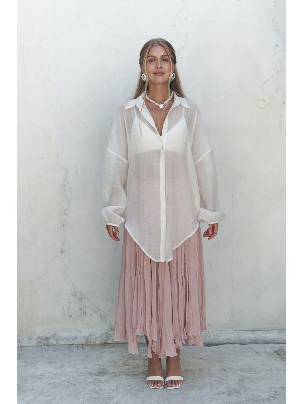 Lyra Oversize Ekru Gömlek-4