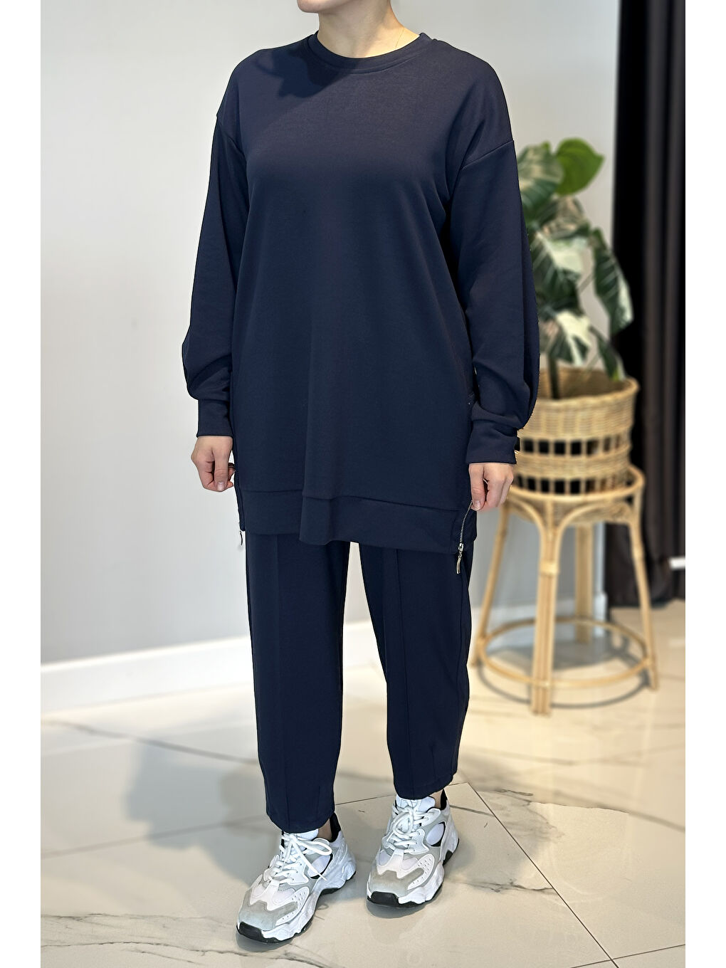 Yanları Fermuar Detay Penye Takım 2034 Lacivert