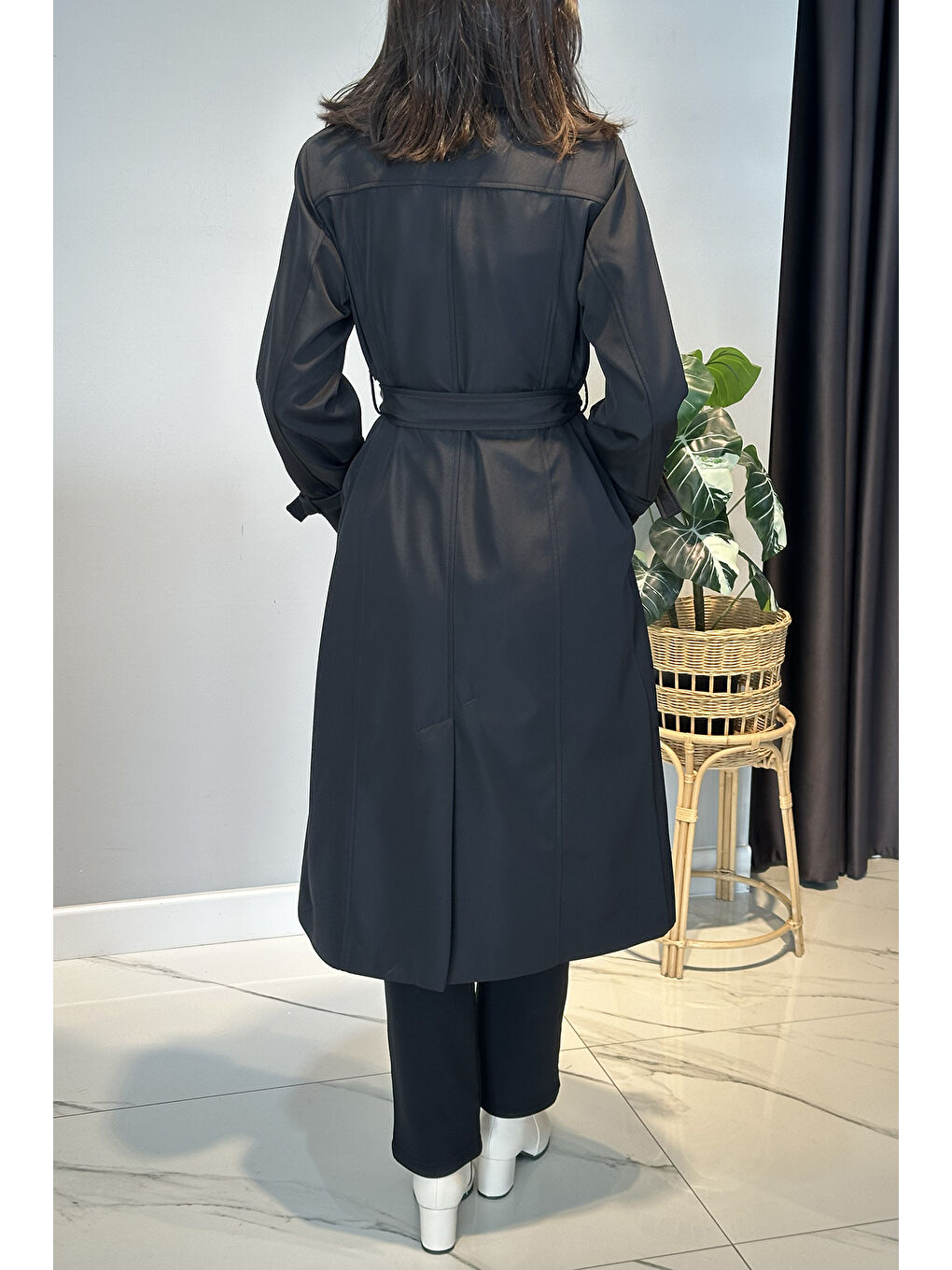 Çıkartılabilir Broş Ve Leopar Astar Detay Trençkot 6350 Siyah-4