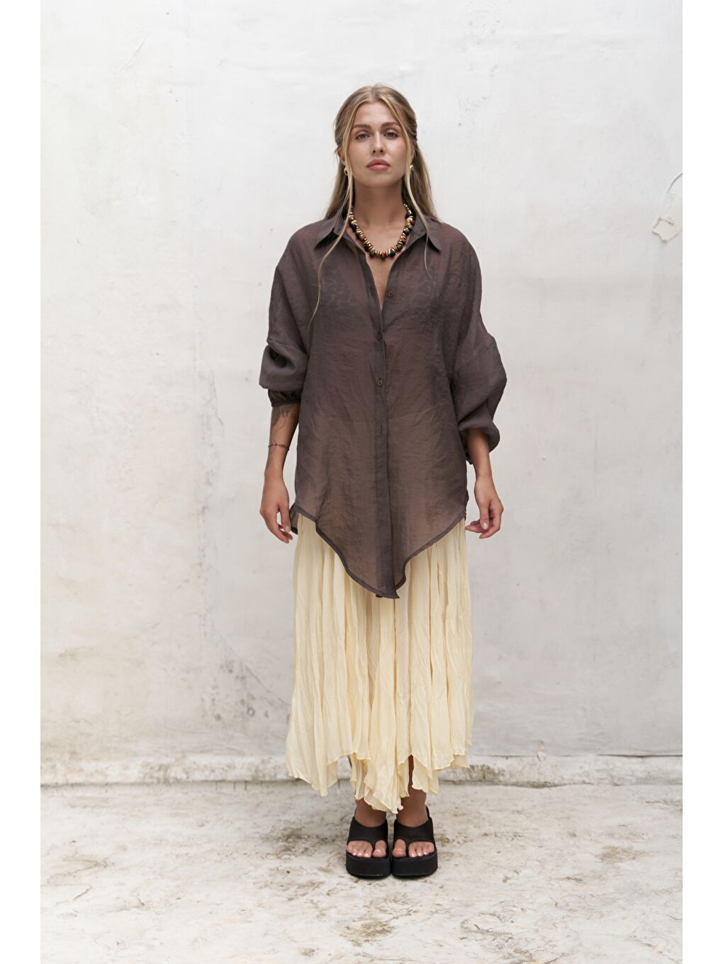 Kahverengi Lyra Oversize Kahve Gömlek-1