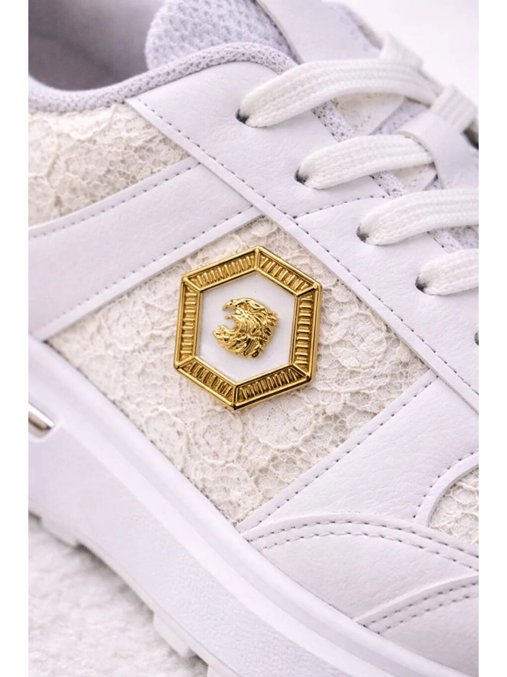 Beyaz Dantel Detaylı Trend 5 Cm Platform Yüksek Taban Kadın Sneaker Spor Ayakkabı-3