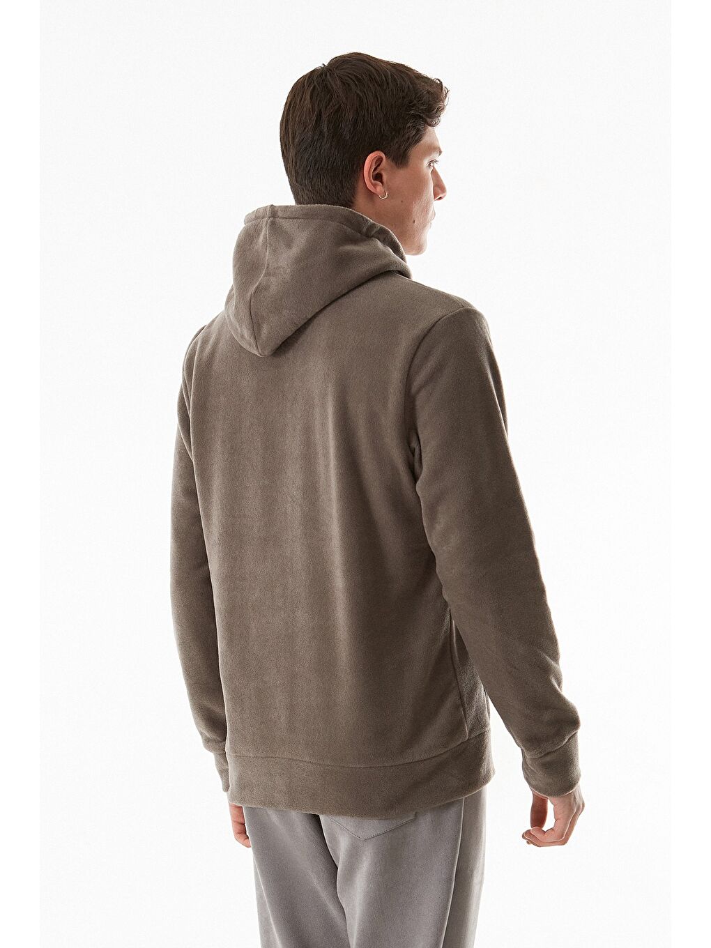 Fullamoda Gri Kapüşonlu Kanguru Cepli Polar Sweatshirt Hoodie - 4