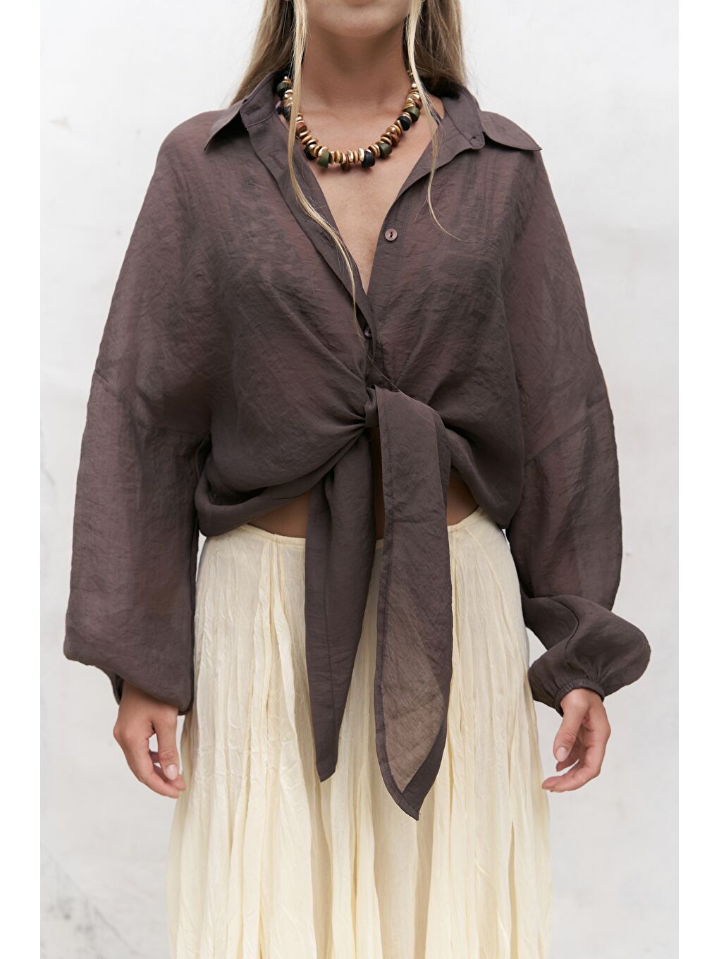 Kahverengi Lyra Oversize Kahve Gömlek-4