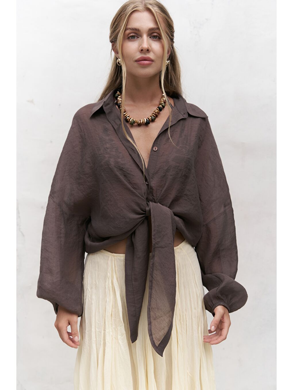 Kahverengi Lyra Oversize Kahve Gömlek-5