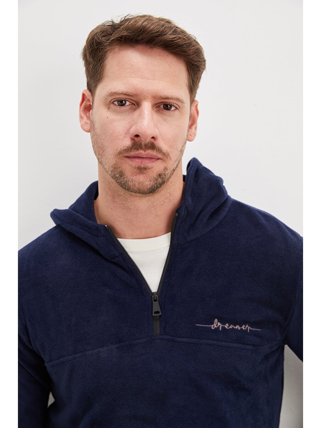 Lacivert Yarım Fermuarlı Kapüşonlu Polar Sweatshirt-2