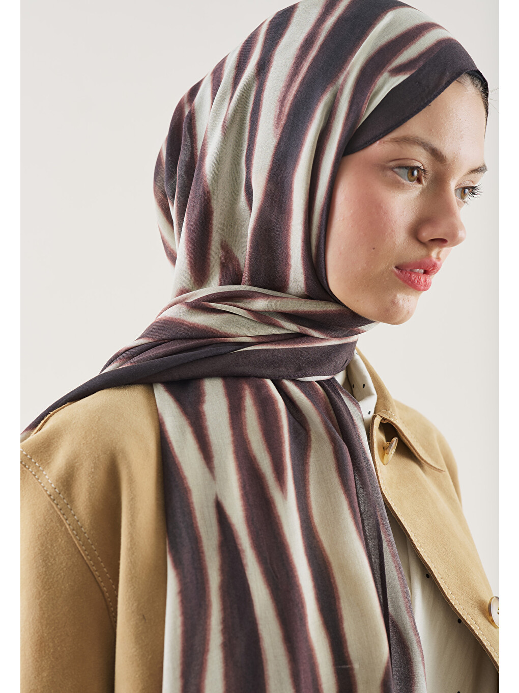 Zebra Desen Rami Şal Bordo-8