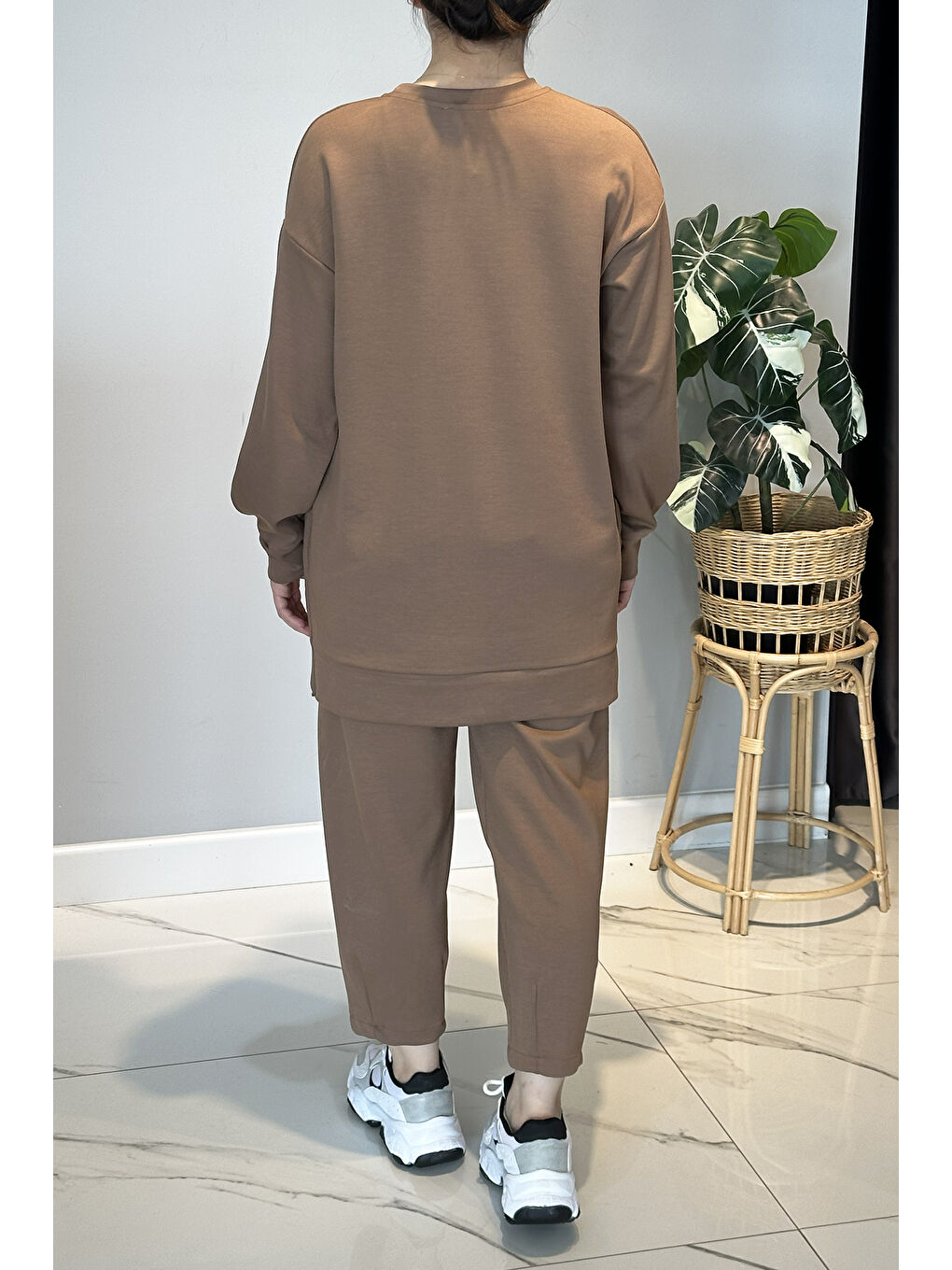 Kahverengi Yanları Fermuar Detay Penye Takım 2034 Latte-3