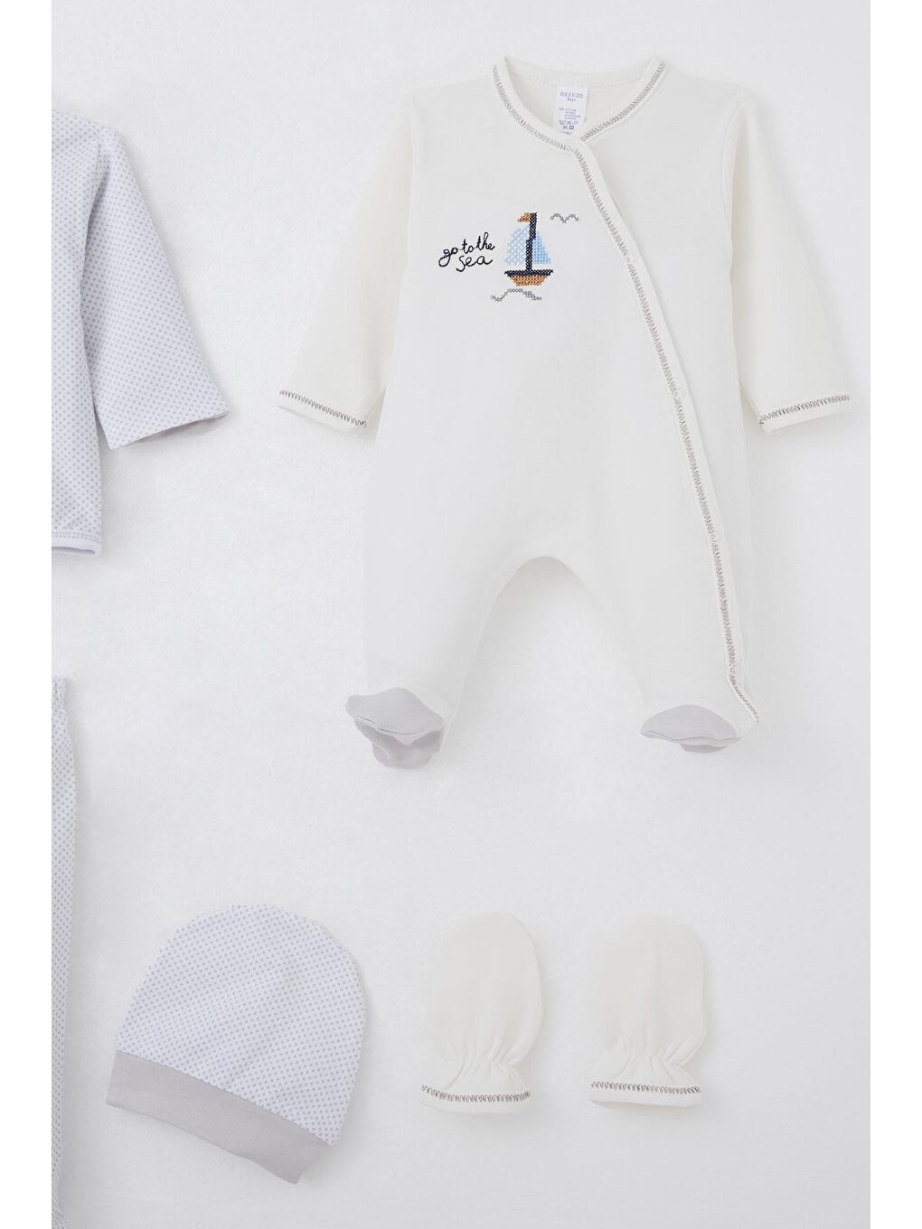 Erkek Bebek Hastane Çıkışı 8 Li Yelkenli Kanaviçe İşlemeli Ekru (0-3 Ay)-3