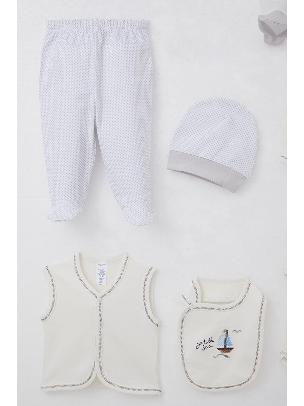 Erkek Bebek Hastane Çıkışı 8 Li Yelkenli Kanaviçe İşlemeli Ekru (0-3 Ay)-4