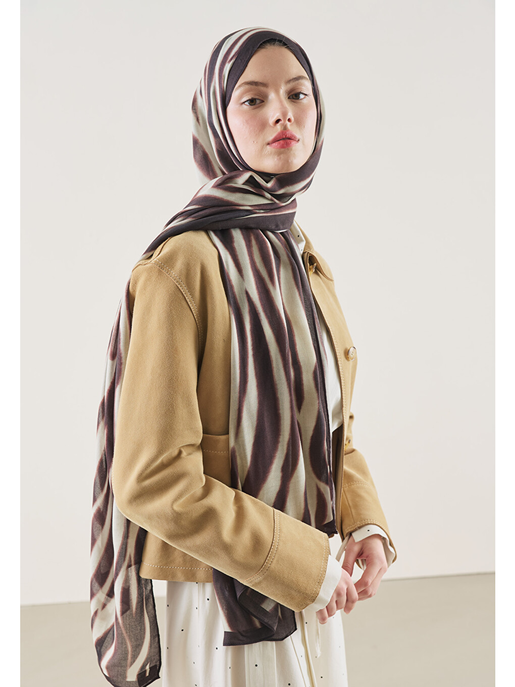 Zebra Desen Rami Şal Bordo-5
