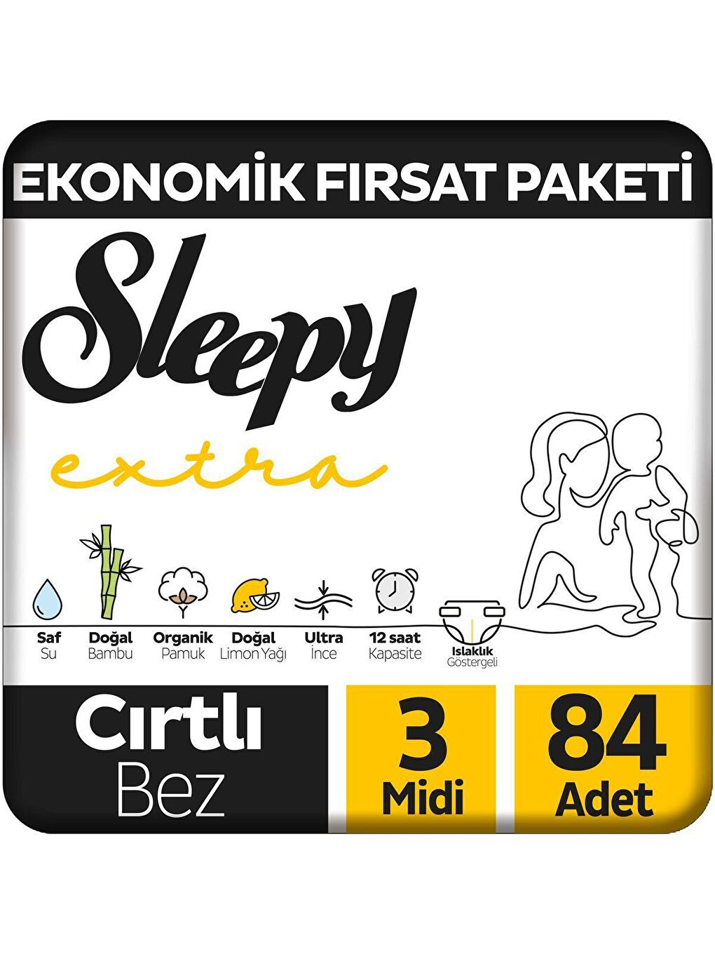 Sleepy Extra Günlük Aktivite Ekonomik Fırsat Paketi Bebek Bezi 3 Numara Midi 84 Adet