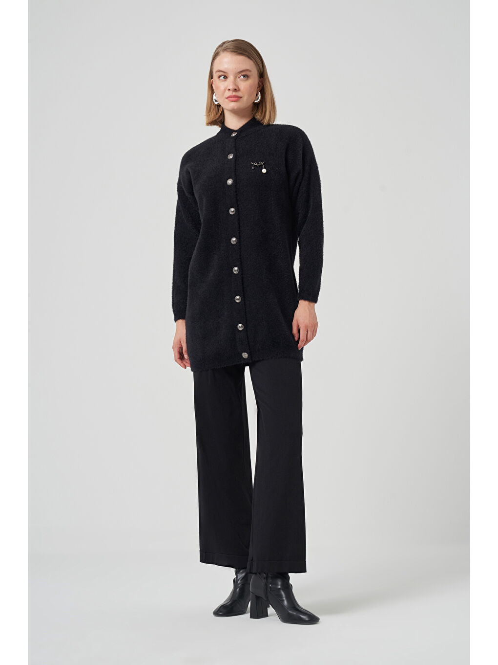 Düğme Detay Angora Hırka 7005 Siyah-4