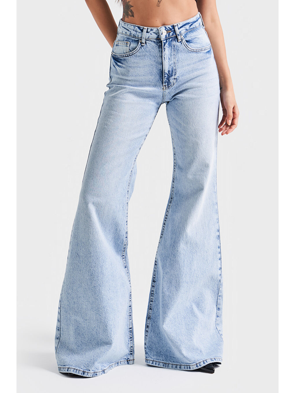 Mavi Kadın Jean Rengi 4s5-3 Flare Fit Bol Paça %100 Pamuk İç Boy 83cm Denim Jean