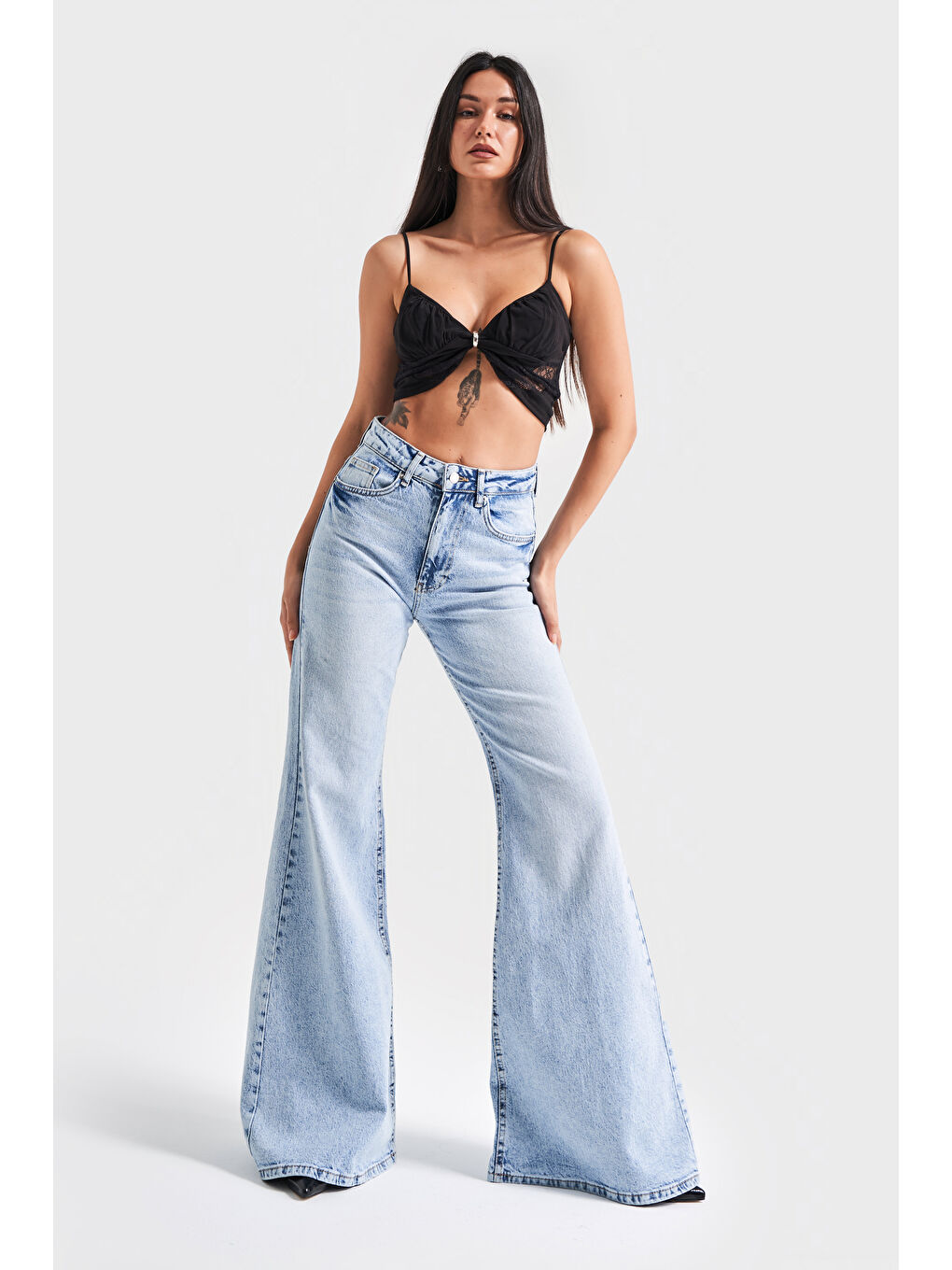 Mavi Kadın Jean Rengi 4s5-3 Flare Fit Bol Paça %100 Pamuk İç Boy 83cm Denim Jean-1