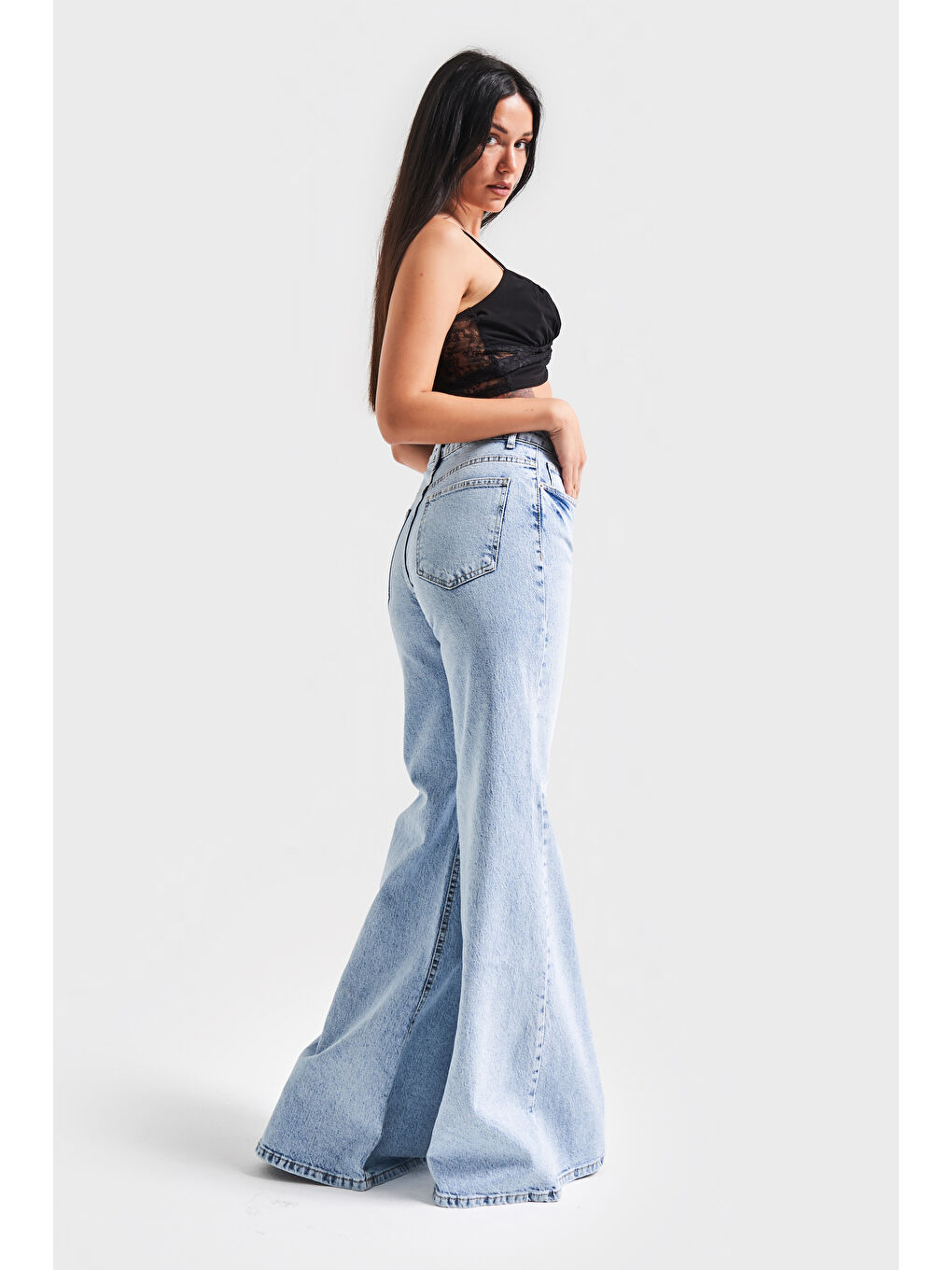 Mavi Kadın Jean Rengi 4s5-3 Flare Fit Bol Paça %100 Pamuk İç Boy 83cm Denim Jean-2