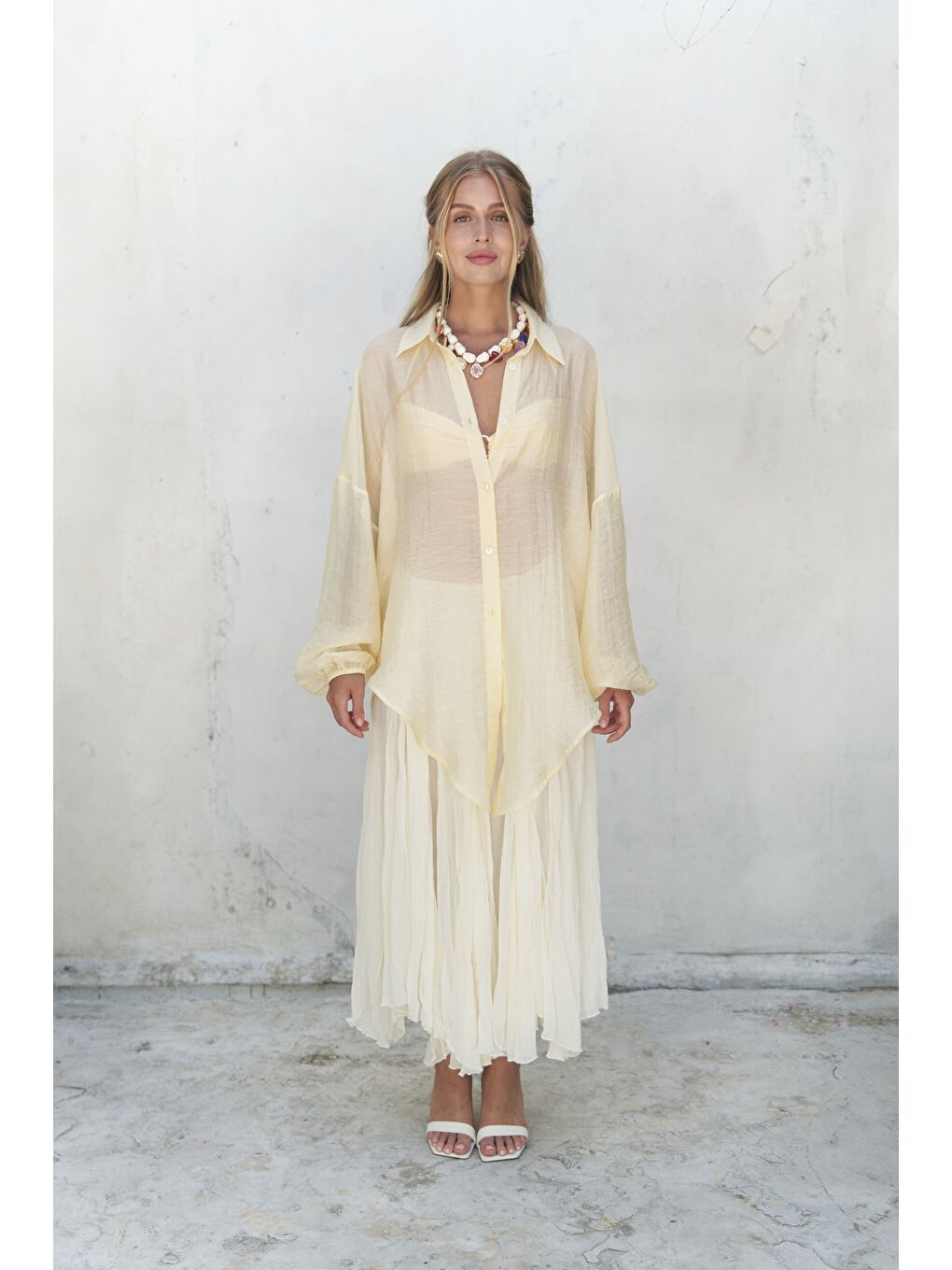 Lyra Oversize Sarı Gömlek-5