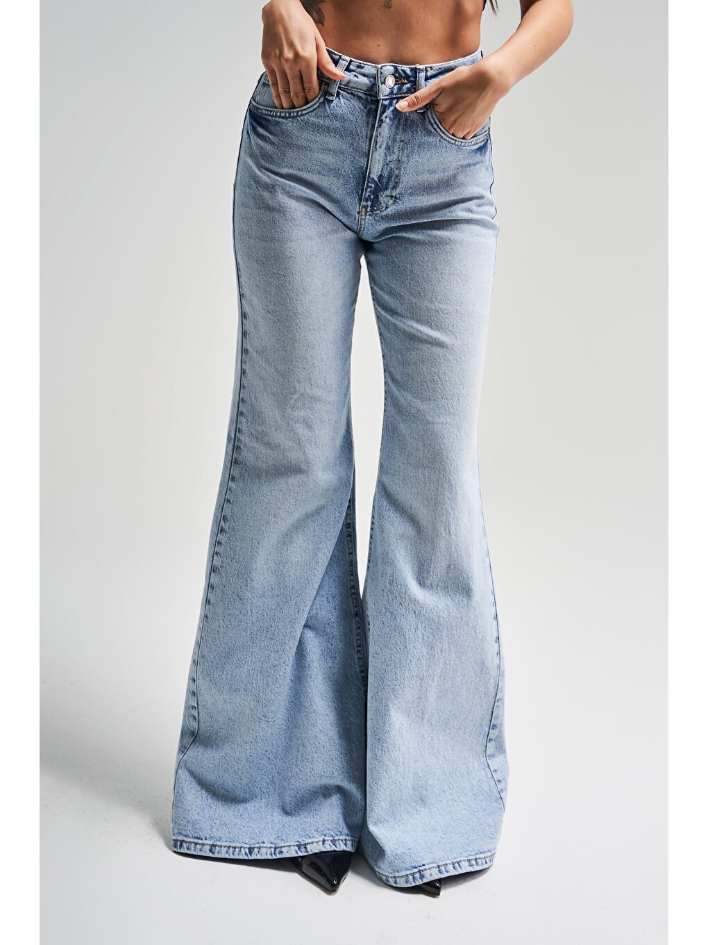 Mavi Kadın Jean Rengi 4s5-3 Flare Fit Bol Paça %100 Pamuk İç Boy 83cm Denim Jean-3