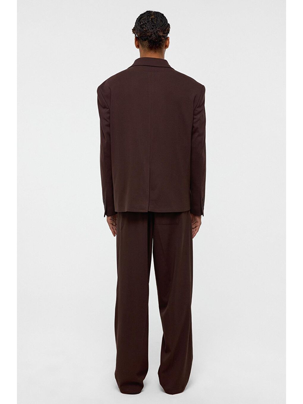 Kahverengi Tek Düğme Oversize Takım Elbise Kahve-2