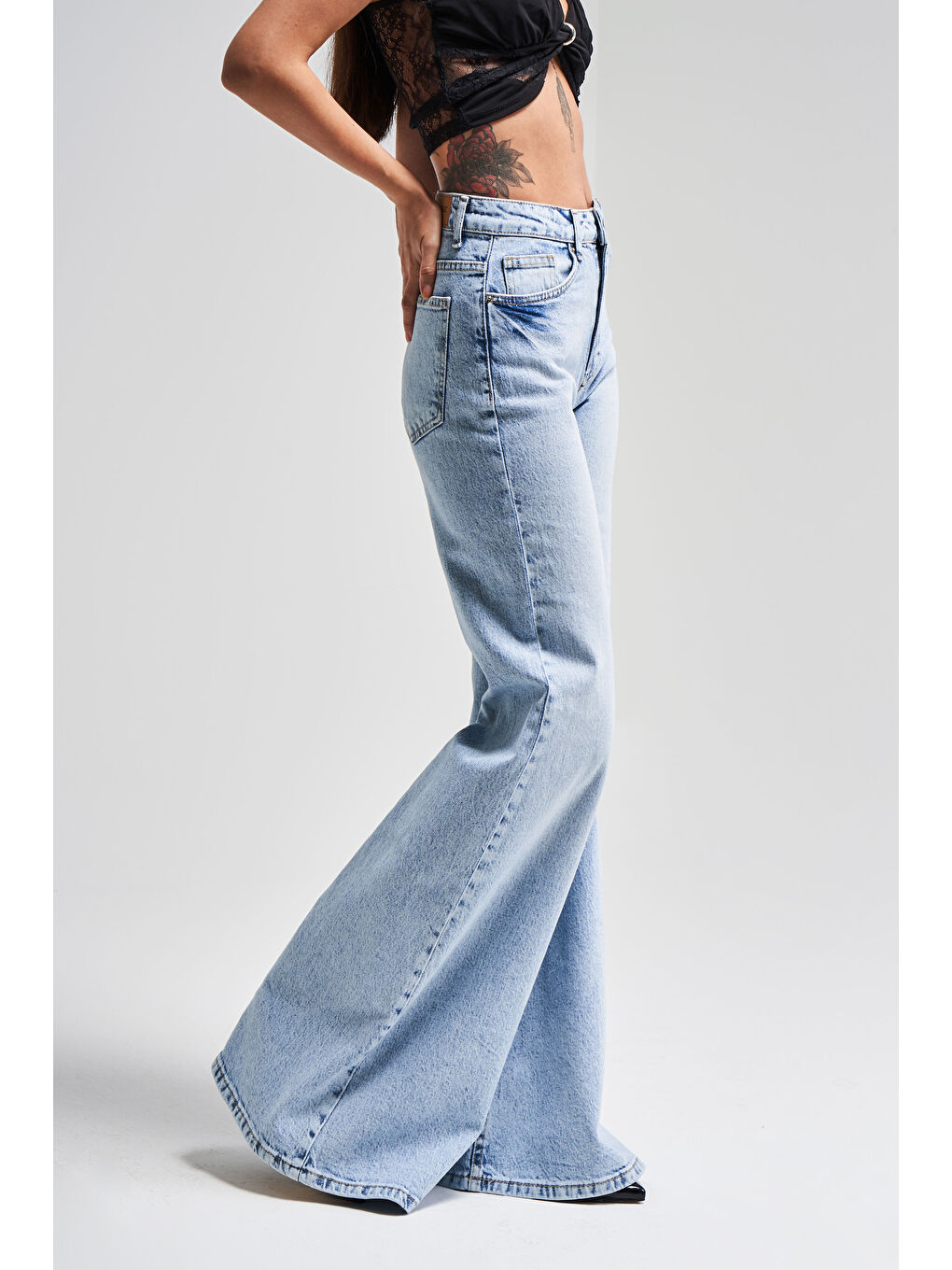 Mavi Kadın Jean Rengi 4s5-3 Flare Fit Bol Paça %100 Pamuk İç Boy 83cm Denim Jean-4