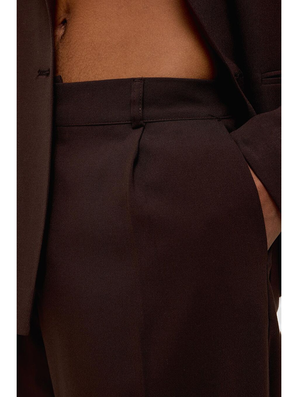 Kahverengi Tek Düğme Oversize Takım Elbise Kahve-3