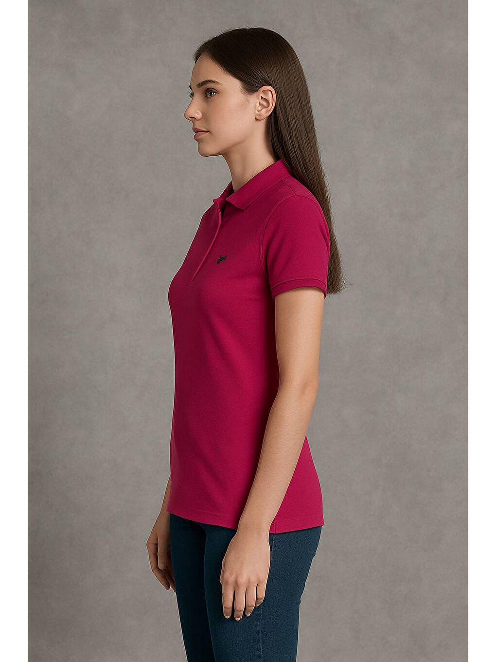 Fuşya Kadın Kısa Kollu Slim Fit Basic Polo Yaka Tişört-1