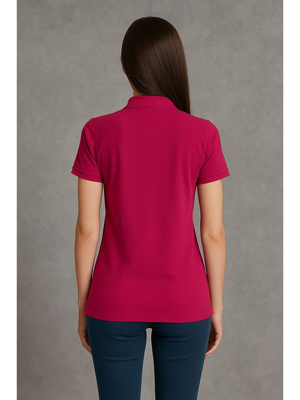Fuşya Kadın Kısa Kollu Slim Fit Basic Polo Yaka Tişört-2