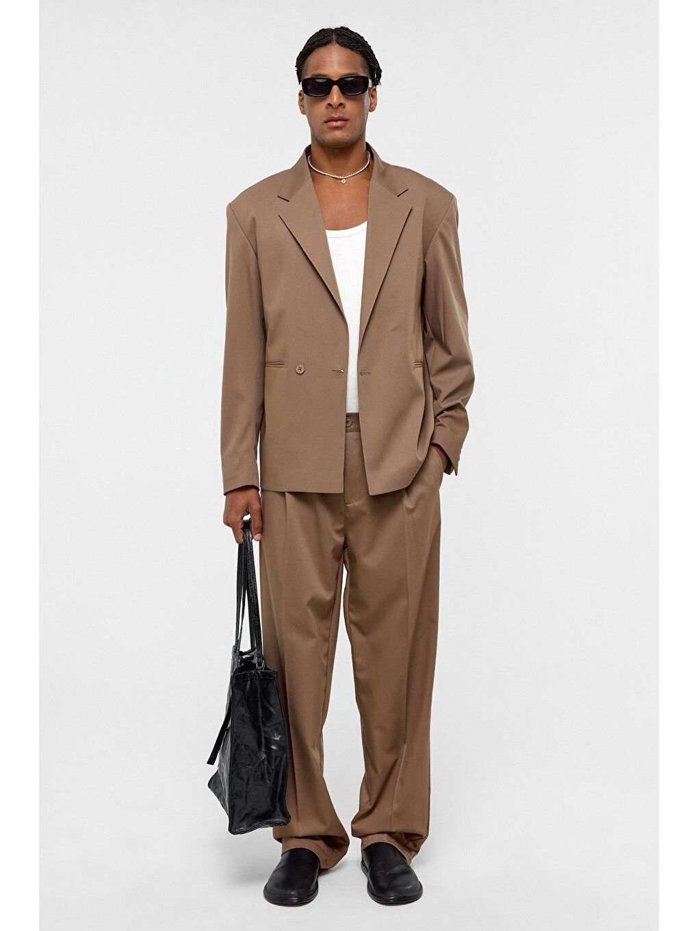 Bej Tek Düğme Oversize Takım Elbise Vizon-1