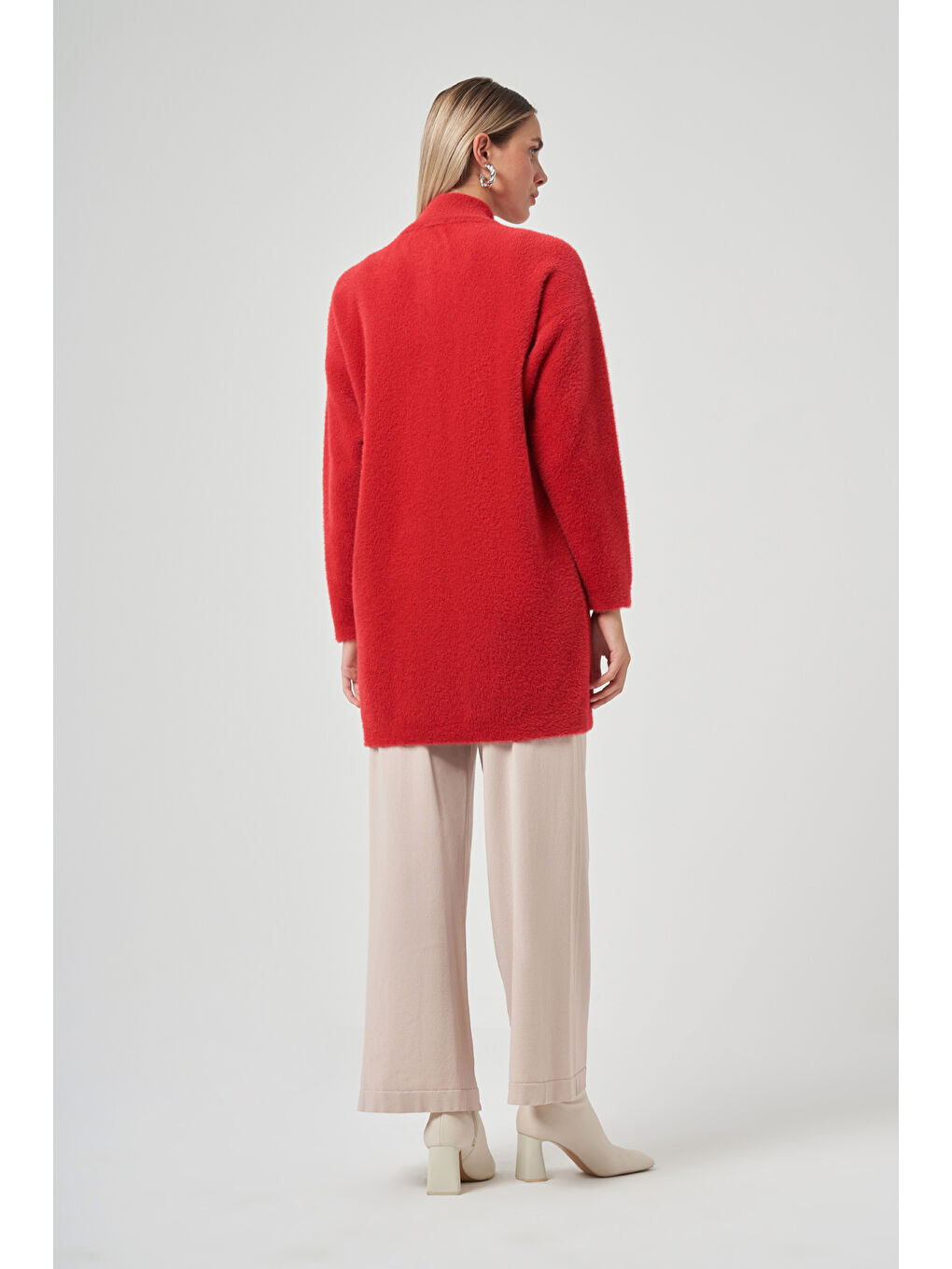 Düğme Detay Angora Hırka 7005 Kırmızı-2