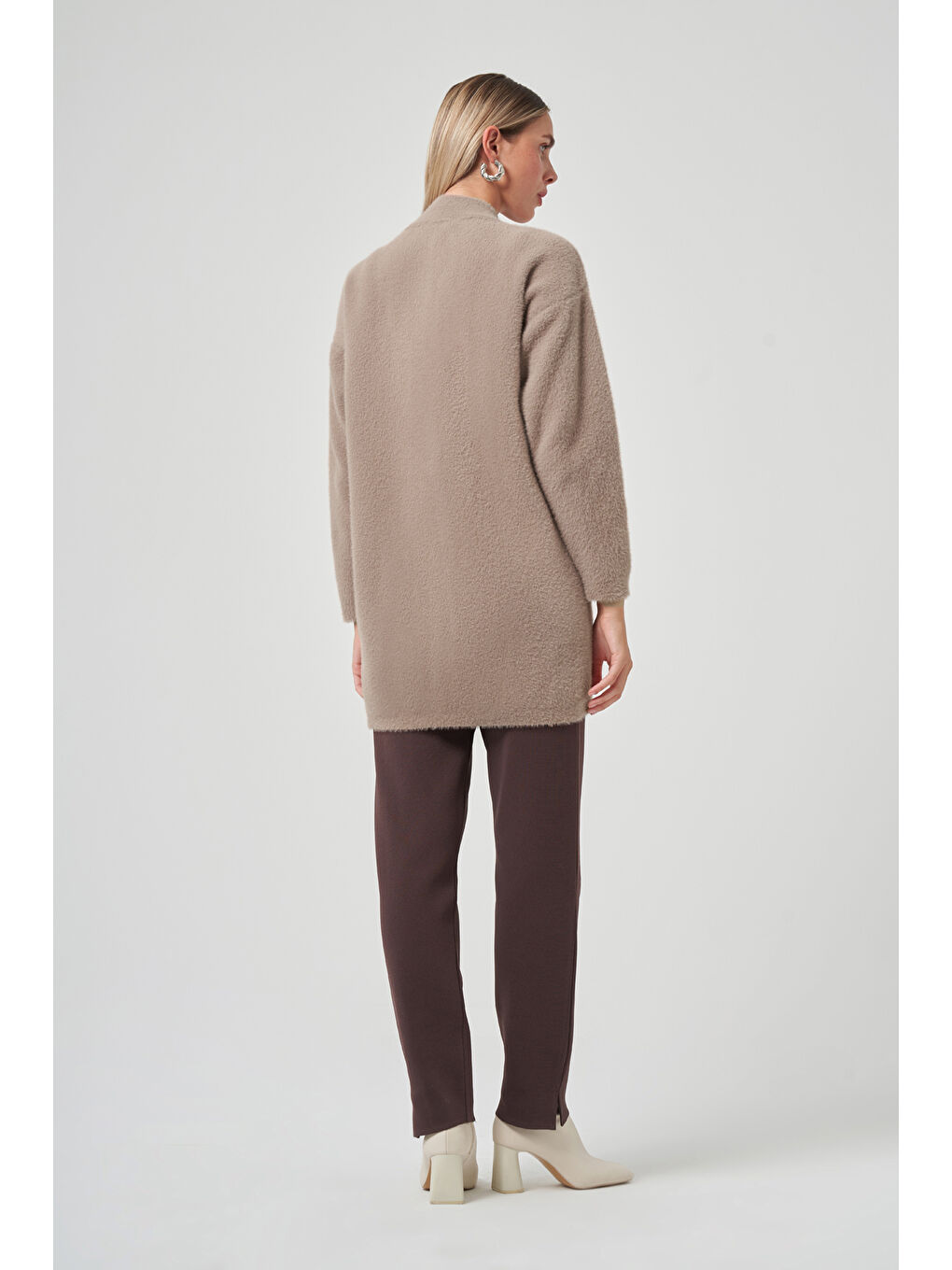 Bej Düğme Detay Angora Hırka 7005 Vizon-3