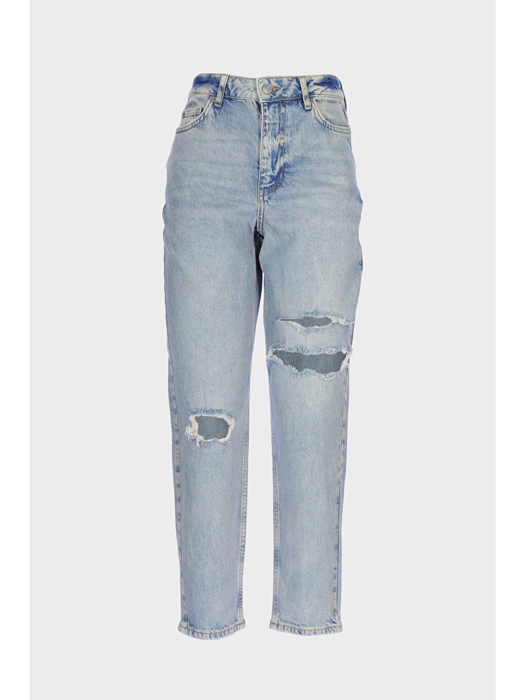 CROSS JEANS Ariana Açık Mavi Yüksek Bel Yıpratmalı Patı Fermuarlı Mom Jean Pantolon C 4525-188