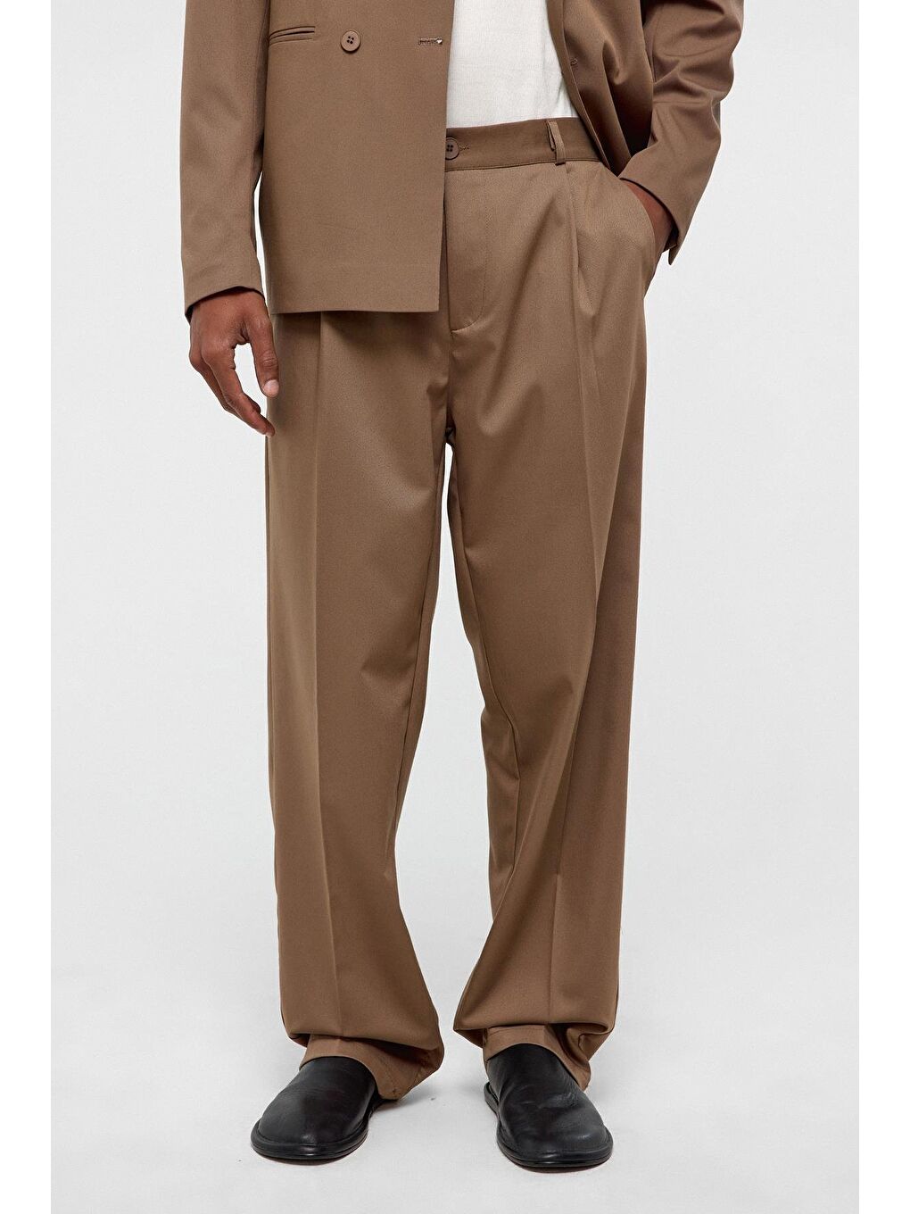 Bej Tek Düğme Oversize Takım Elbise Vizon-4