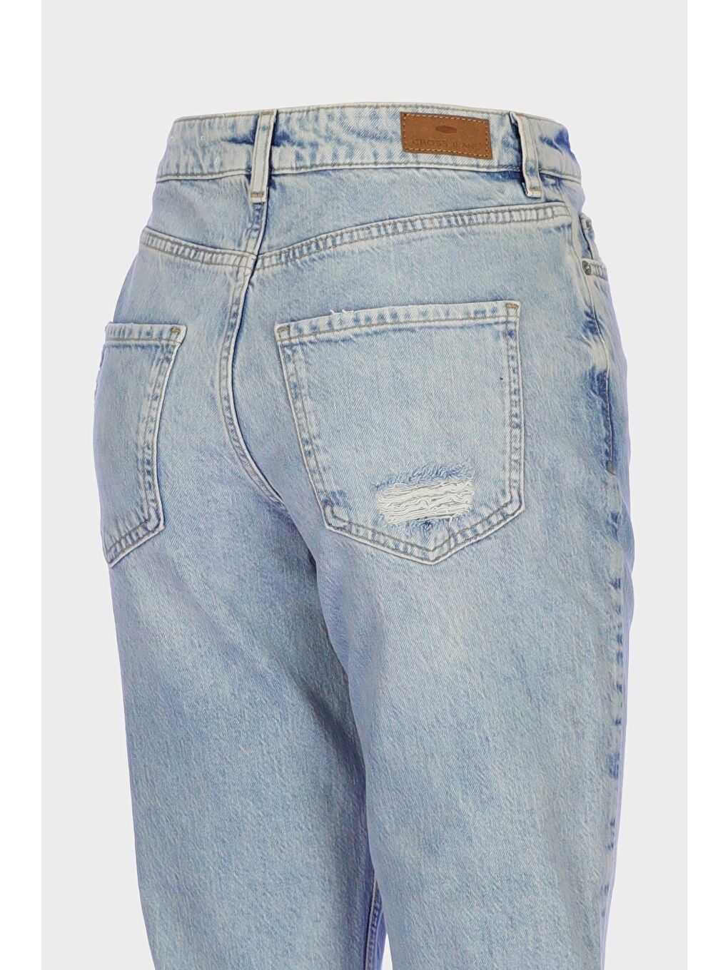 CROSS JEANS Ariana Açık Mavi Yüksek Bel Yıpratmalı Patı Fermuarlı Mom Jean Pantolon C 4525-188 - 2