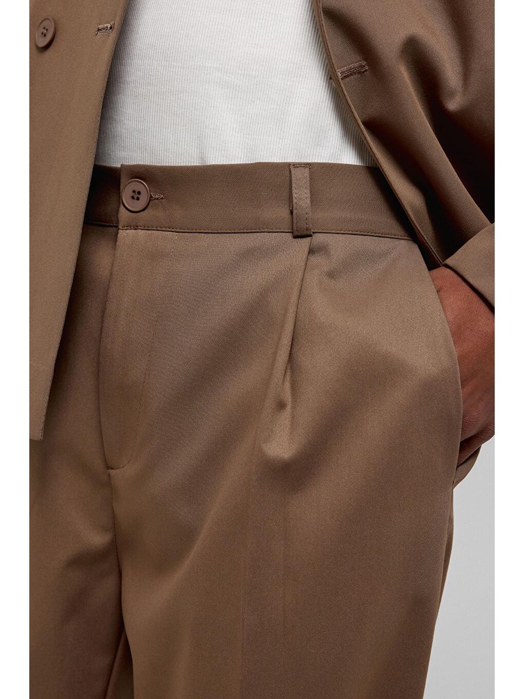 Bej Tek Düğme Oversize Takım Elbise Vizon-7