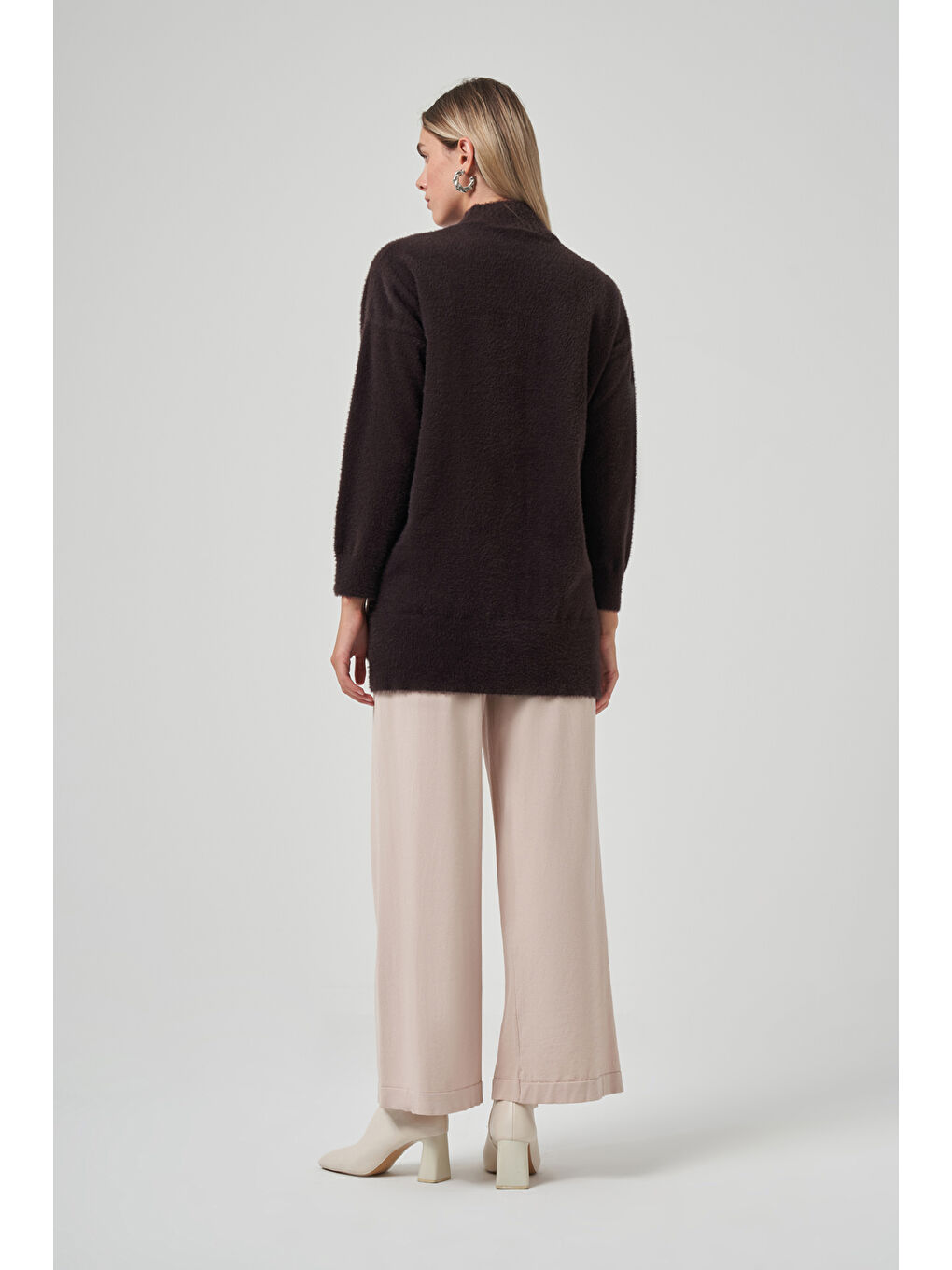 Nakış Detay Angora Kazak 7004 Kahverengi-2