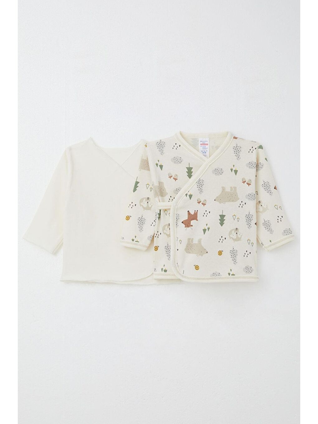 Ekru Yenidoğan Bebek İç Dış Çıtçıtlı 2 Li Zıbın Orman Temalı Hayvancık Desenli Krem (0-3 Ay)