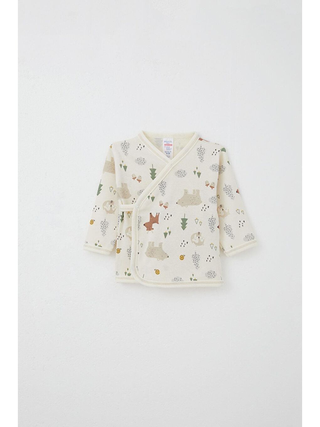 Ekru Yenidoğan Bebek İç Dış Çıtçıtlı 2 Li Zıbın Orman Temalı Hayvancık Desenli Krem (0-3 Ay)-1