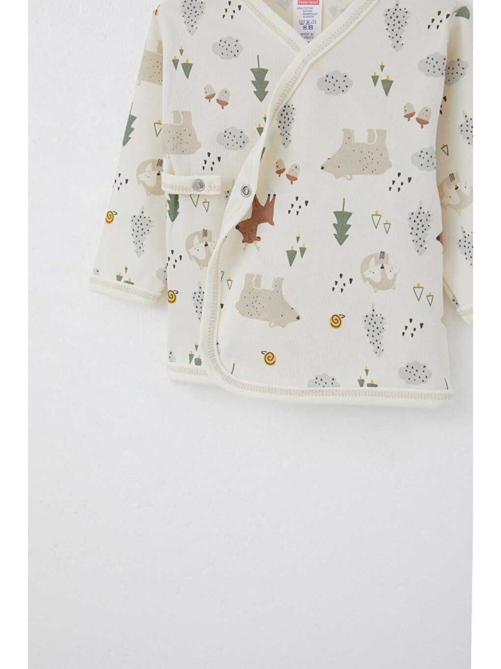 Ekru Yenidoğan Bebek İç Dış Çıtçıtlı 2 Li Zıbın Orman Temalı Hayvancık Desenli Krem (0-3 Ay)-3