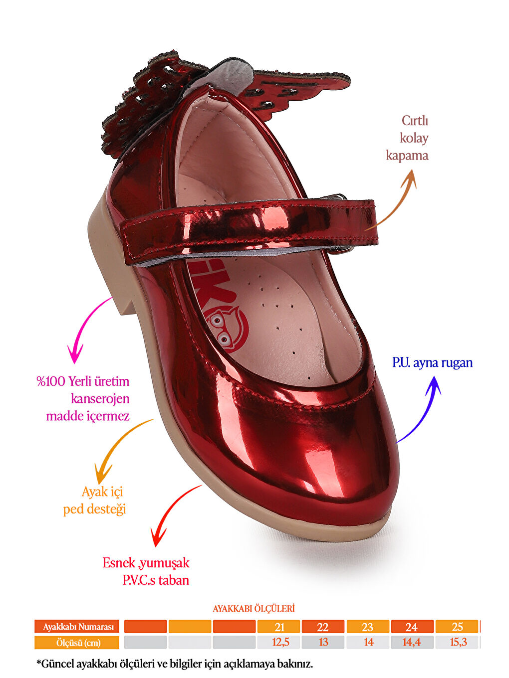 Kırmızı Friga Ayna Kelebek Cırtlı Kız Bebek Babet Ayakkabı-1