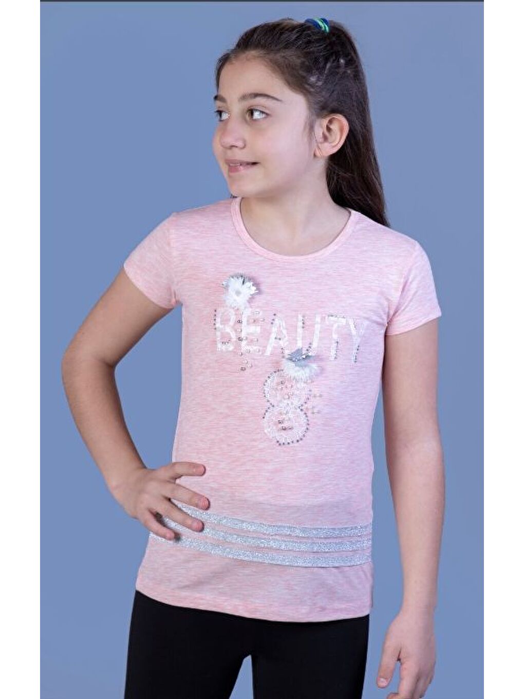 Pembe Kız Çocuk Beauty Baskılı Tişört