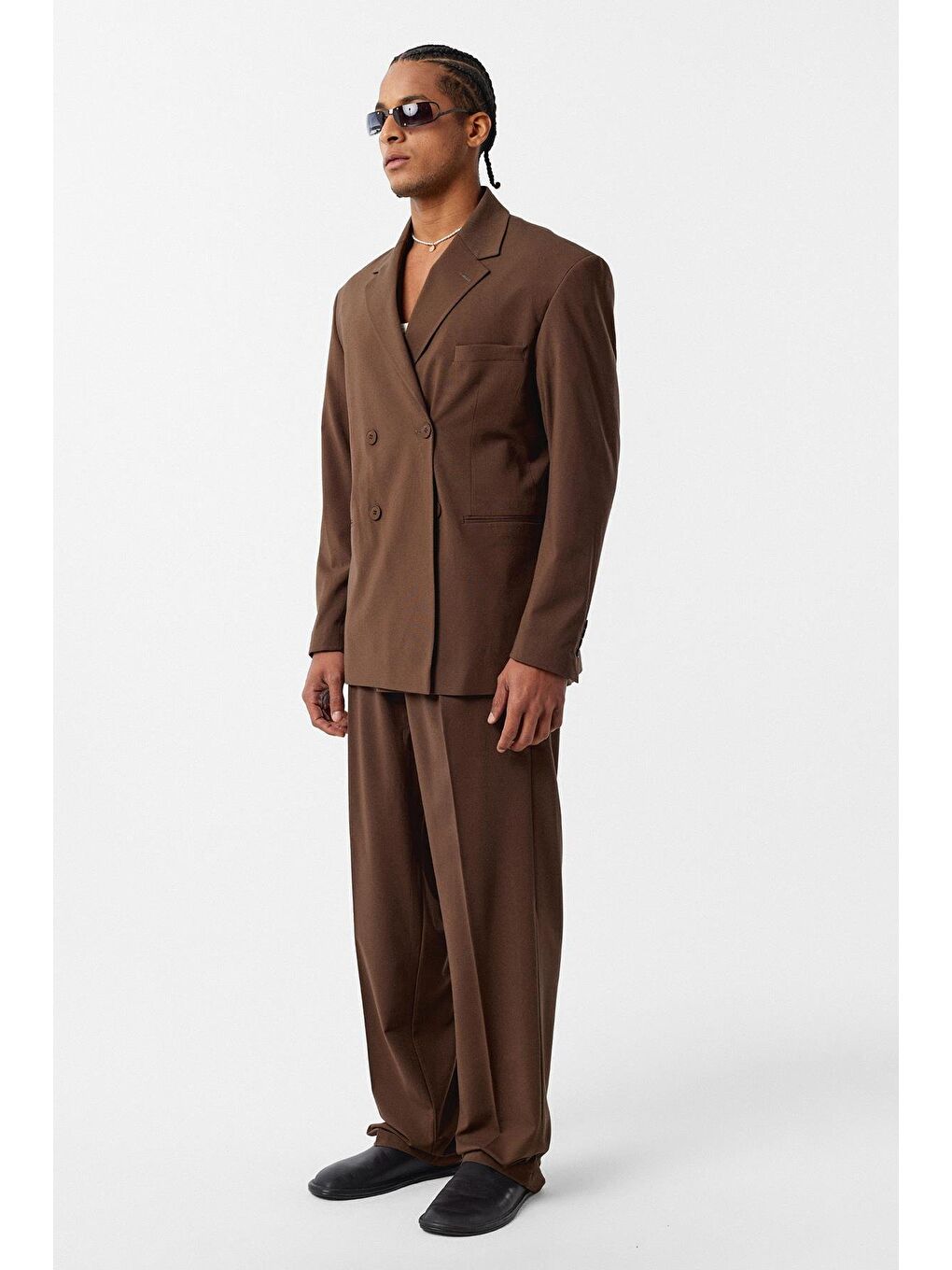 Kahverengi Rahat Kalıp Kruvaze Takım Elbise Açık Kahve-1